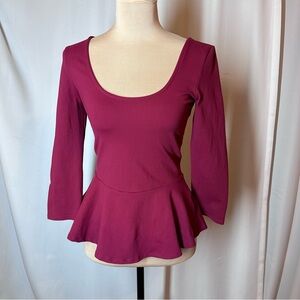 Vintage Bebe Peplum Top Sz M Wine Red Blouse Stretch Coquette Fairy Y2K Retro